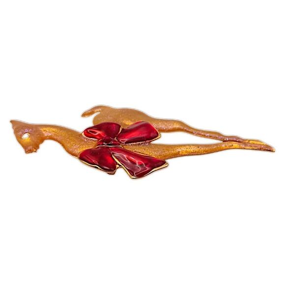 Vintage Deer Brooch Pin Mod Long Legged Sika Gold Tone Metallic Purple Sheen MCM - Picture 6 of 14